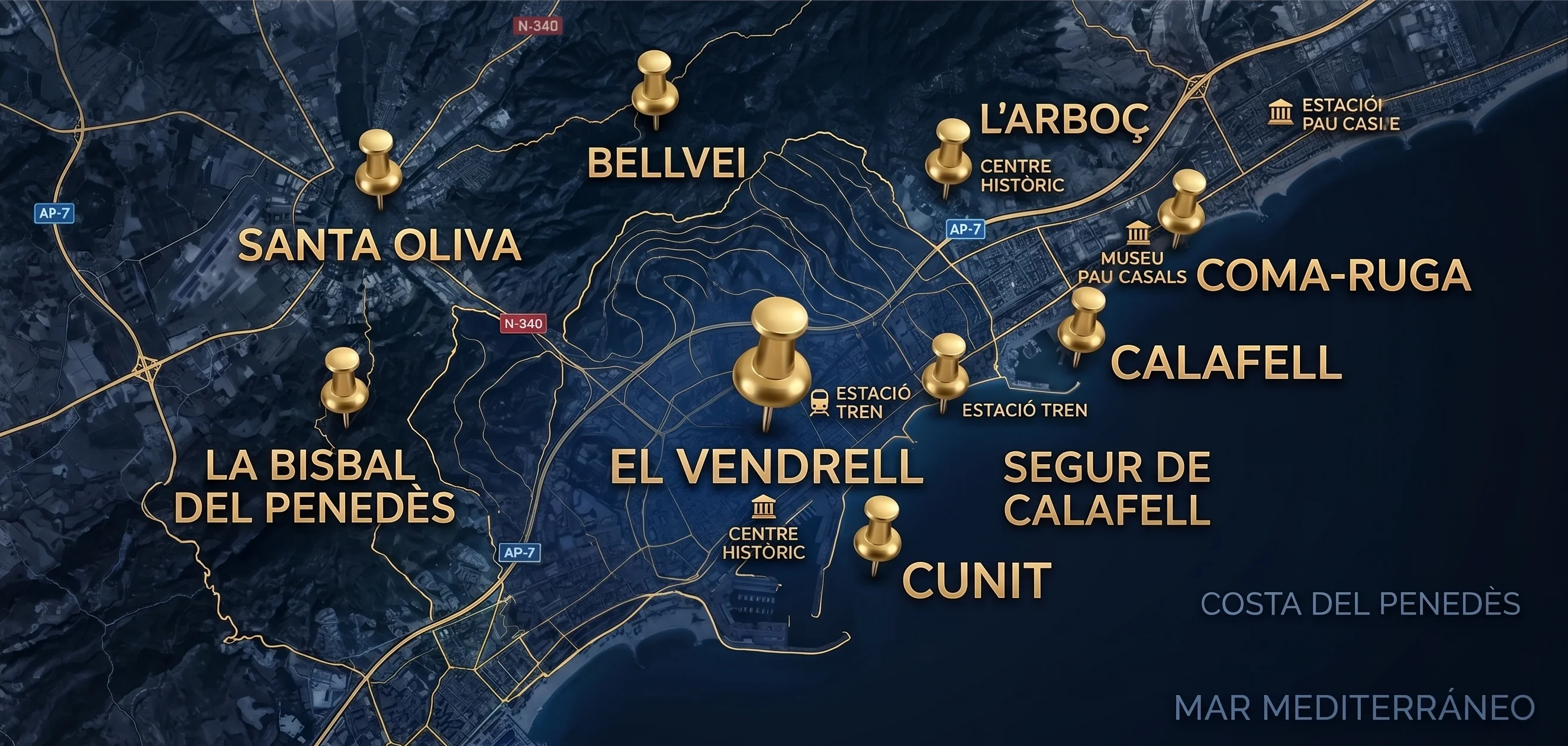 Mapa de cobertura de Keyron Cerrajeros en el Baix Penedès — El Vendrell, Calafell, Cunit y comarca